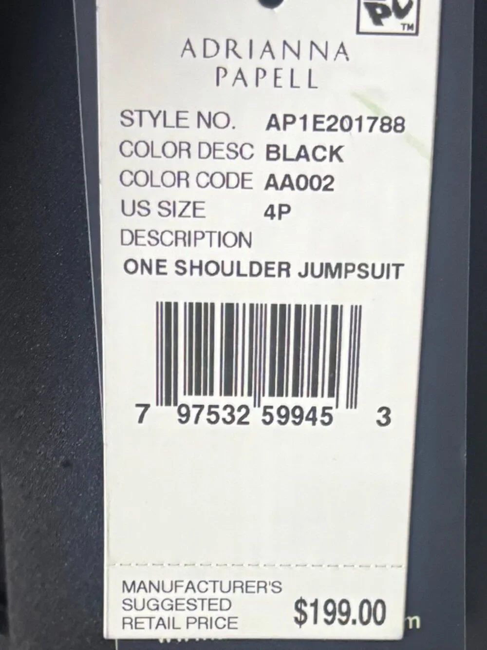 NWT Adrianna Papell Black Melania One Shoulder Crepe Jumpsuit Size 4P 4 Petite - Picture 4 of 8